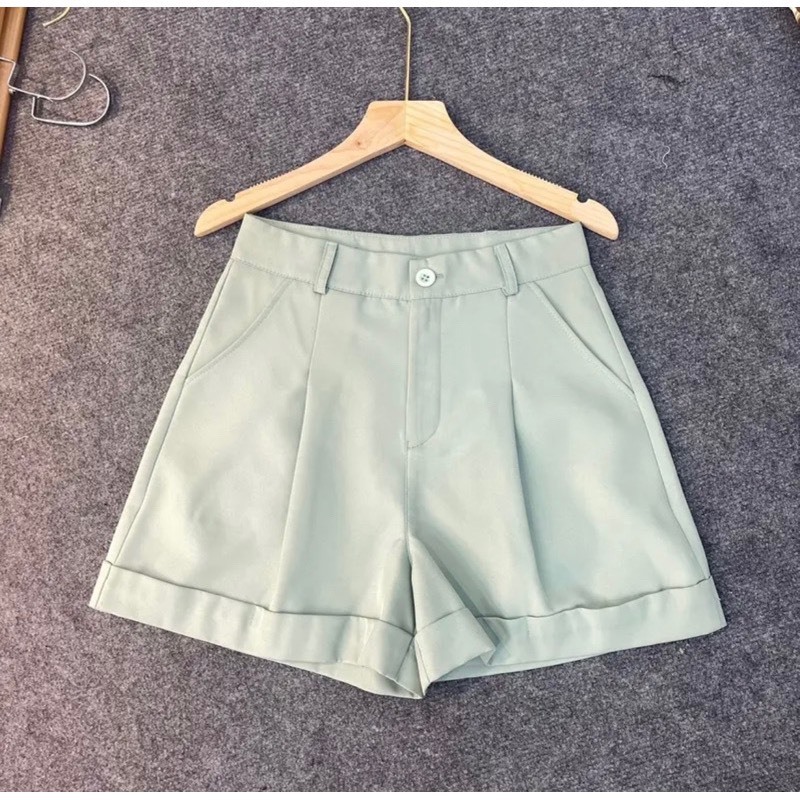 Quần short nữ cạp lưng cao nhiều màu gấu gập khoá giữa có túi mặc ở nhà đi chơi biển đẹp