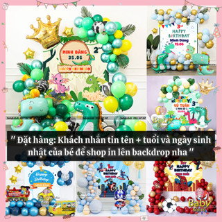  KÈM BACKDROP IN   TÊN + TUỔI + NGÀY SINH NHẬT   - Set Trang Trí Khủng Long- Siêu Nhân-Xe 