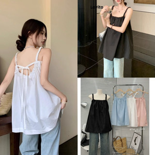 Áo hai dây Thô cột nơ lưng LOVITO mặc 2 kiểu màu trơn thường ngày cho nữ