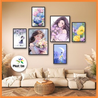 Tranh dán tường siêu dễ thương, mẫu mới cute, tranh trang trí , decor phòng bộ 6 tấm, tranh treo tường, canvas, sẵn keo