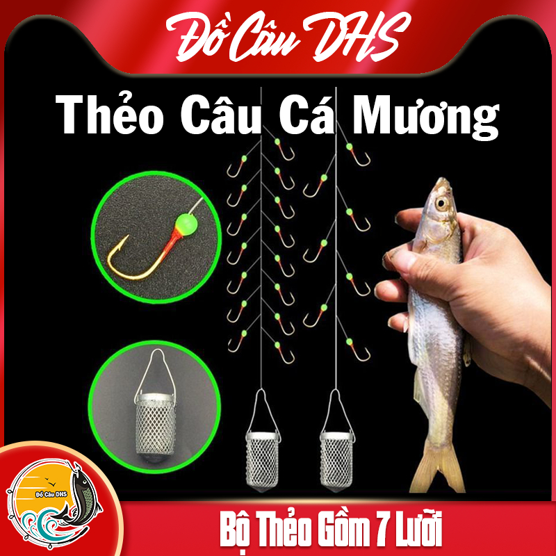 Thẻo Câu Cá Mương Siêu Bén, Bộ Thẻo 7 lưỡi câu cá mương hồ có rọ sắt - Đồ Câu DHS