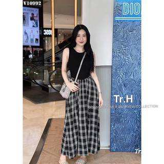 Váy kẻ balo phối QCl1