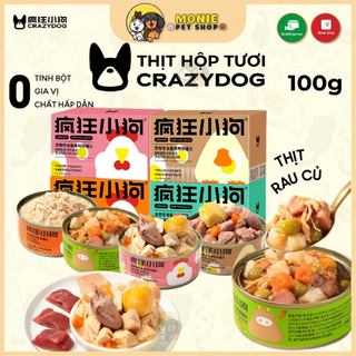 [Hỏa tốc] Pate lon Crazydog cho chó mèo, Pate dạng thịt tươi nguyên khối topping hấp dẫn 100g 2 vị