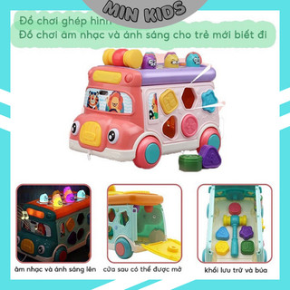 Đồ chơi xe đa năng cho bé - Xe Bus,xe buýt gồm đập chuột, thả khối, kéo xe, vô lăng cho bé từ 1 tuổi
