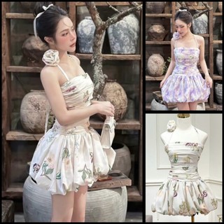 Đầm Váy Dây Cúp Ngực Họa Tiết Hoa Rực Rỡ Dáng Váy Mini Xòe Bồng Trẻ Trung Thời Trang Xinh Xắn Dễ Thương Siêu Hot