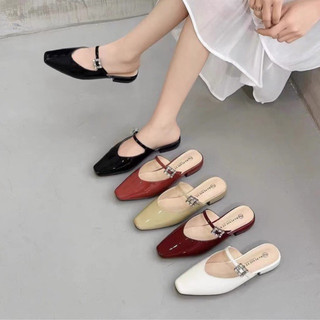 Giày sục nữ Mules mũi vuông 2cm đính charm đá vuông nhỏ có sẵn size 35 đến bigsize 42 cho nàng ngoại cỡ - Toffly Shoes