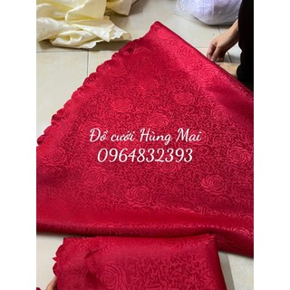Khăn gấm họa tiết hoa hồng màu đỏ kích thước 1m x 2,1m