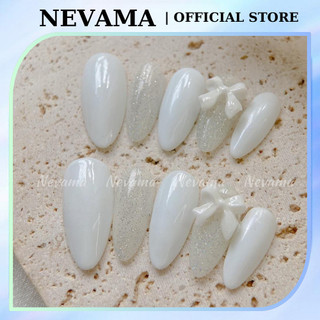 Móng tay giả NEVAMA Nail box móng úp nơ trắng đơn giản xinh xắn đi học MTK51