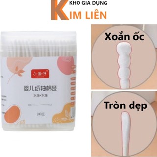 Hộp 200 tăm bông ngoáy tai 2 đầu kháng khuẩn - Đầu tròn, xoắn ốc -  Vệ sinh tai, mũi cho bé