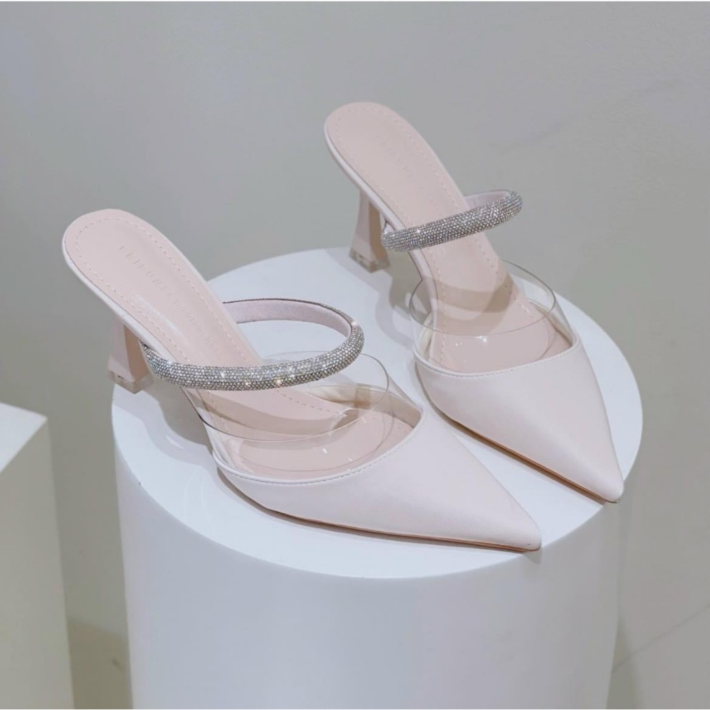 Sục cao gót 7p dây đính đá trang trí vắt ngang gót nhọn chất da xịn hàng xuất khẩu | GiayXinhXinh.Store