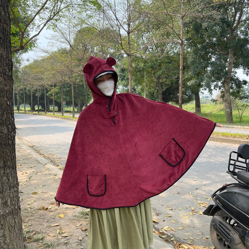Áo choàng chống nắng Chui đầu Túi viền Nhung tăm dầy | BigBuy360 - bigbuy360.vn
