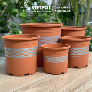 Chậu nhựa trồng cây VIETPOT, màu cam lượn sóng, trồng hoa kiểng lá, trang trí bàn, sân vườn.