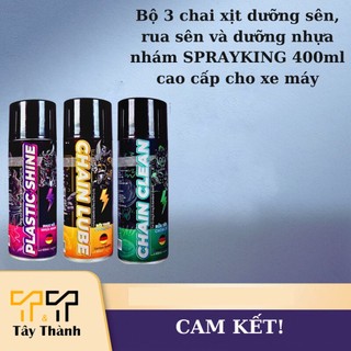 Bộ 3 chai xịt dưỡng sên, rua sên và dưỡng nhựa nhám SPRAYKING 400ml cao cấp cho xe máy