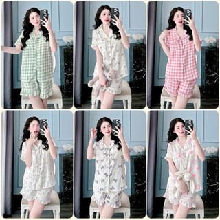  Bộ đùi Pyjama nữ vải đũi gân mềm nhiều hoạ tiết xinh