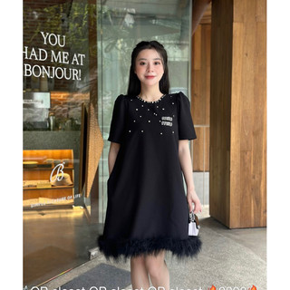 Váy suông cổ đá thêu miumiu chân lông