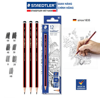 Vỉ 2 bút chì STAEDTLER Tradition® 110 (HB, B, 2B, 3B, 4B, 5B, 6B) sọc đỏ đen