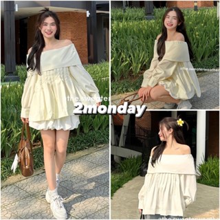 [Video/Sẵn] Áo trễ vai thô trơn xếp ly ngực tay dài tay bồng dáng babydoll siêu xinh A06