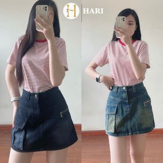 Chân váy jean nữ Hari túi hộp có quần bảo hộ 016 P8K3