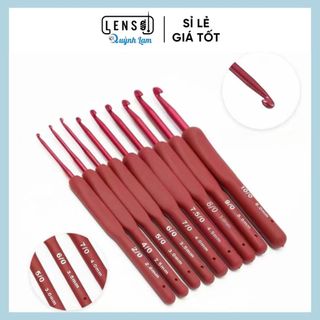 Bộ 9 cây kim móc mô phỏng Tulip cán đỏ dùng cho móc len, móc thú