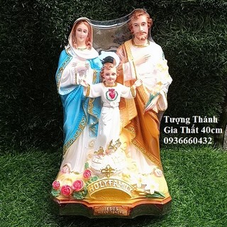 Bộ tượng Thánh Gia Thất 40cm xanh trắng nâu chất liệu composite dát vàng công nghiệp viền áo