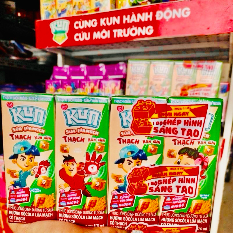 Lốc 4 Hộp Sữa Kun Socola Lúa Mạch / Cam Có Thạch 170ml