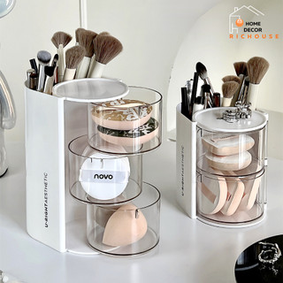 Hộp Đựng Mỹ Phẩm Xoay Nhiều Lớp Chống Bụi Có Giá Đựng Cọ Trang Điểm Chất Liệu HIPS + PS