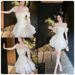 Váy 2 dây thêu hoa , Đầm tơ 2 dây thêu hoa , hàng thiết kế fom dáng chuẩn , diện cực xinh