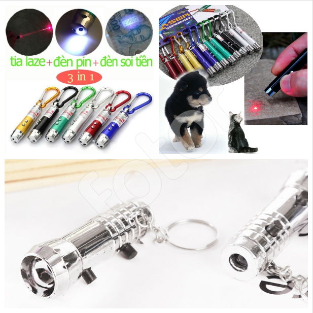 [FREESHIP] MÓC KHÓA ĐÈN PIN 3IN1 (TIA LASER + ĐÈN PIN + ĐÈN SOI)
