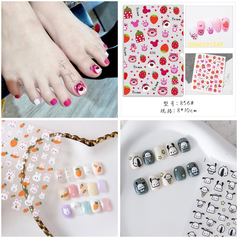 Sticker gấu dâu , gấu nâu, chuột hoạt hình dán móng tay hot hit | BigBuy360 - bigbuy360.vn