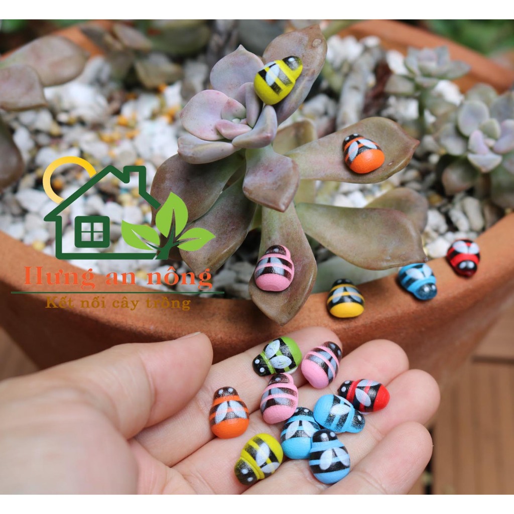 TT145 - sét 50 bọ gỗ cánh cứng, ong màu có keo dáng dùng trang trí size 9x11mm