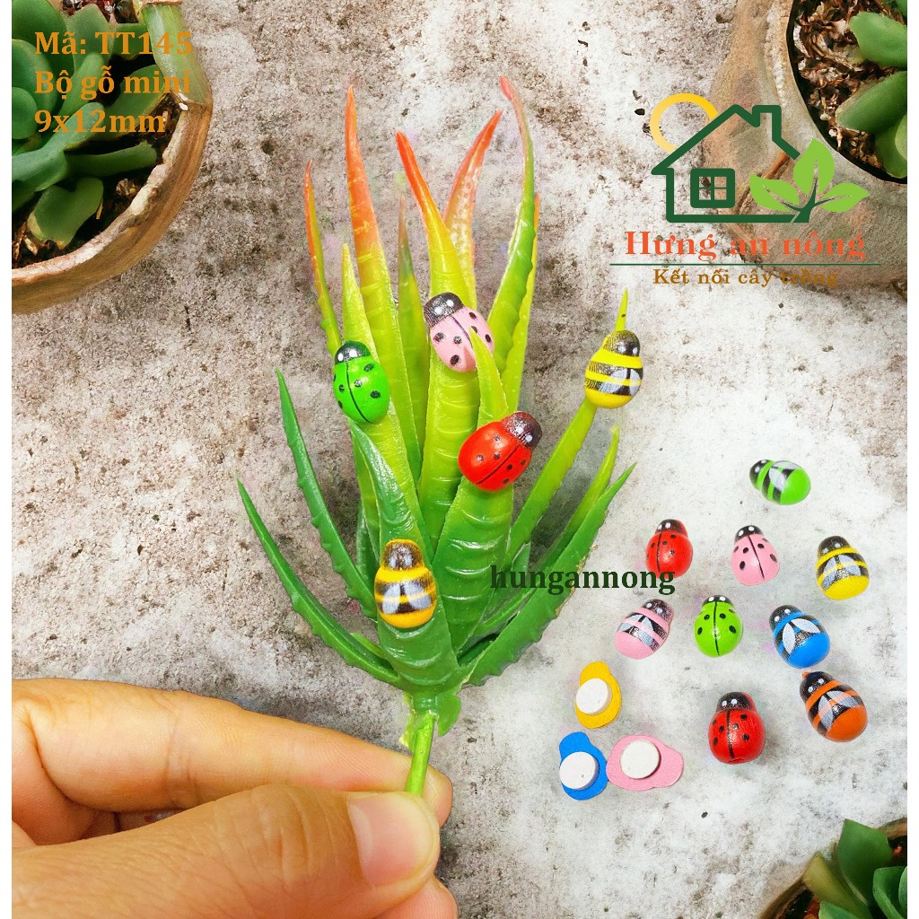 TT145 - sét 50 bọ gỗ cánh cứng, ong màu có keo dáng dùng trang trí size 9x11mm