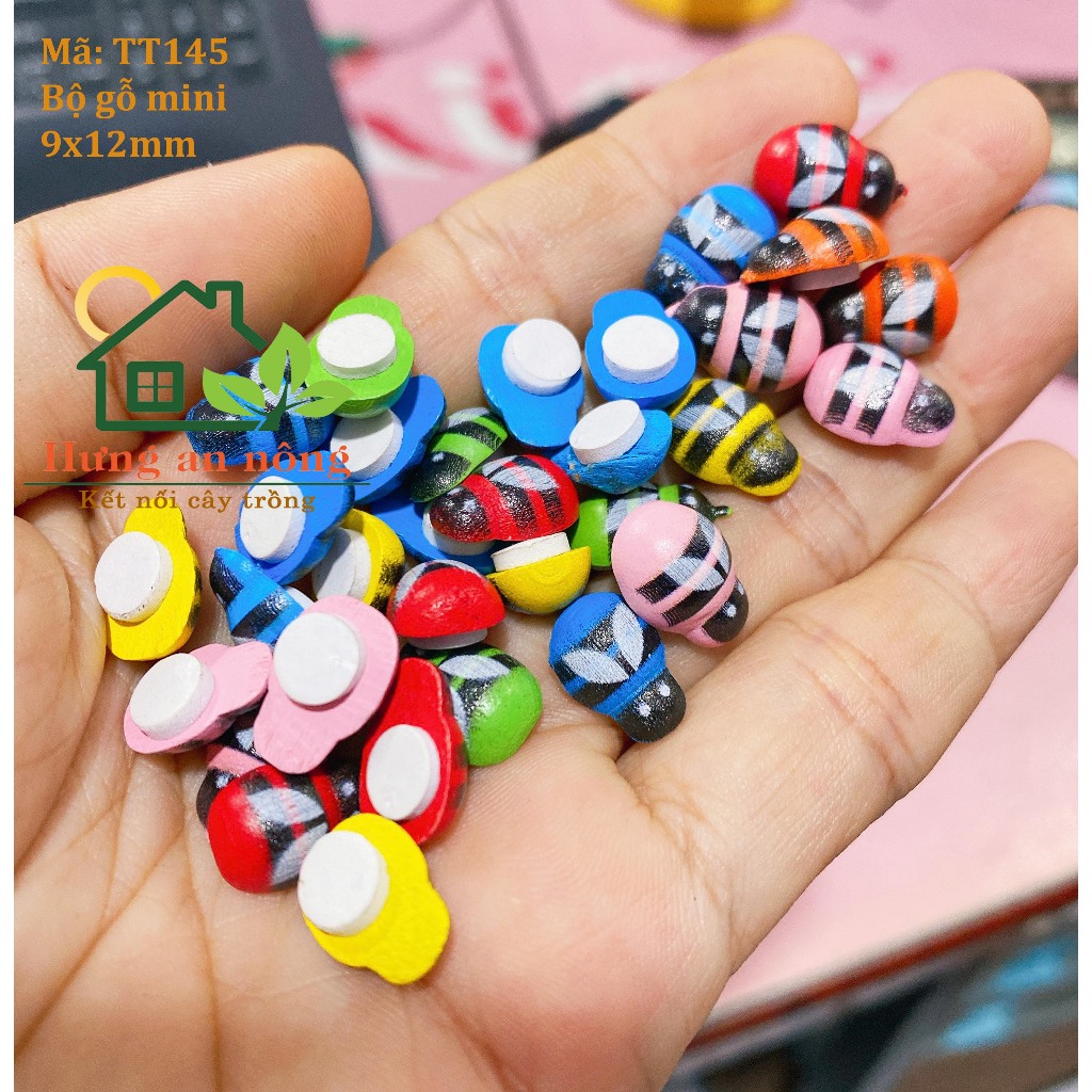 TT145 - sét 50 bọ gỗ cánh cứng, ong màu có keo dáng dùng trang trí size 9x11mm