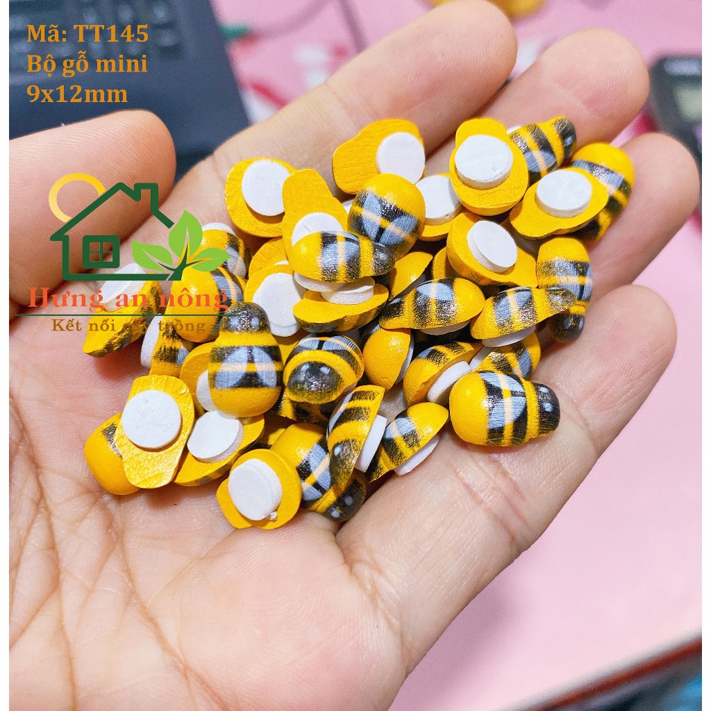 TT145 - sét 50 bọ gỗ cánh cứng, ong màu có keo dáng dùng trang trí size 9x11mm