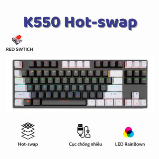 Bàn phím cơ gaming k550 ziyou có hot-swap trục cơ red switch / blue switch tkl 87 phím, , chống nước - led rainbow