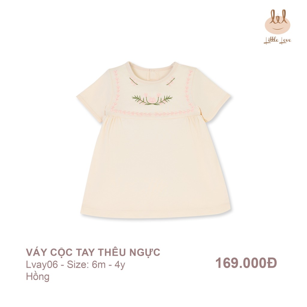 [Mã BMTTC60K giảm đến 60K đơn 50K] Váy babydoll thêu ngực, 100% cotton organic cho bé gái LiL Little Love (LVAY06)