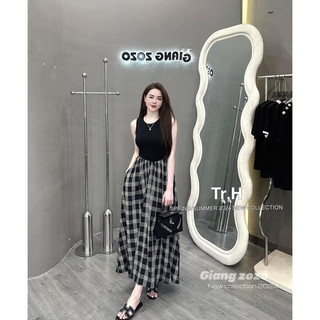 Váy kẻ balo phối QCl1