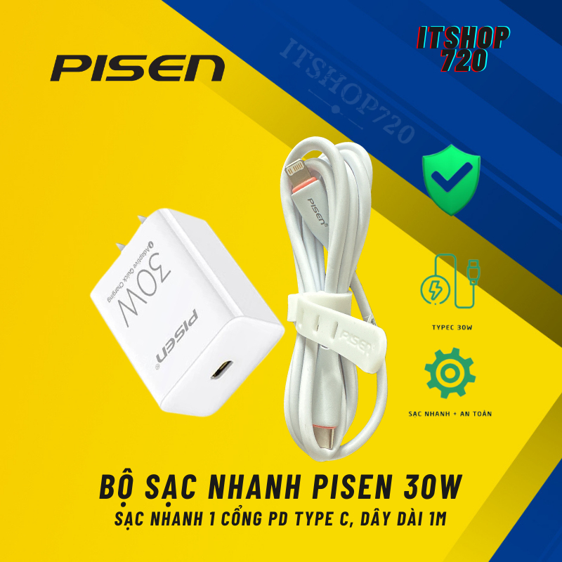 BỘ sạc nhanh Pisen 30W PD chuyên dùng cho 14 pro max 13 12 11 xs xr hỗ trợ PD 30W QC [ PISEN 30W ]