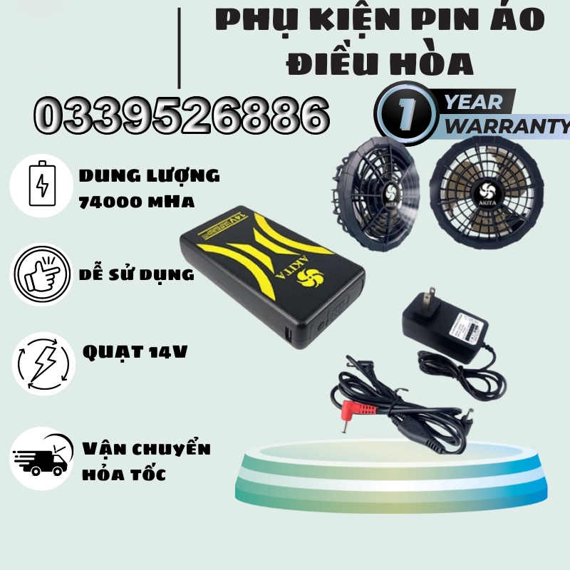 [PIN XỊN 74.000mah] PHỤ KIỆN PIN ÁO ĐIỀU HOÀ AKITA NHẬT BẢN,QUẠT 14V Hoạt Động 12 - 24h, Êm Ái, Bền Bỉ BH 12 THÁNG