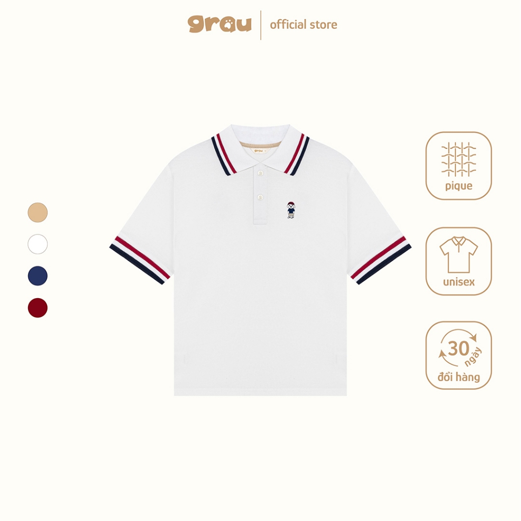 Áo Polo Grau Signature Pique Stripe Logo Thêu