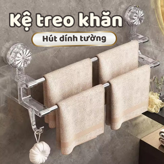 Giá Treo Khăn Nhà Tắm 2 Tầng Cốc Hút Dán Tường Không Khoan Đục, Thanh Treo Dép, Phơi Đồ Đa Năng