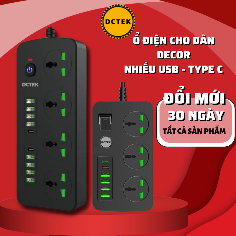 DCTEK T91 T09 Ổ cắm điện đa năng lỗ cắm universal tương thích mọi loại chân cắm vỏ chống cháy nhiều 