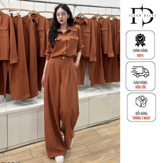 Set bộ sơ mi cổ nhọn quần suông delys dlbo43