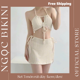 Set bikini 3 món áo rút dây ngực váy buộc hông sexy đủ màu
