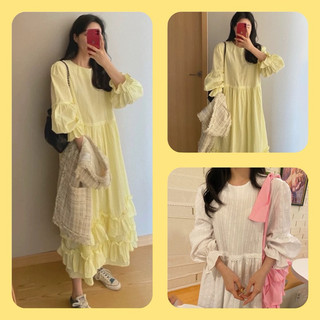 Váy Midi Tay Phồng Lai Tầng