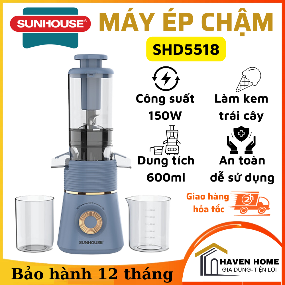 Máy Ép Chậm SUNHOUSE SHD5518 - Ép Trái Cây Kiệt Bã, Làm Kem - Công Suất 150W - An toàn , dễ sử dụng