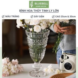 Bình cắm hoa dạng ly lớn, lọ hoa thủy tinh cao cấp có đế cao 25cm & 30cm bluebell