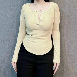 Áo thun Zip thái vạt bầu dài tay cổ trụ nữ - Thun dáng ôm body dài tay kiểu dáng tiểu thư hotgirl phong cách hàn quốc