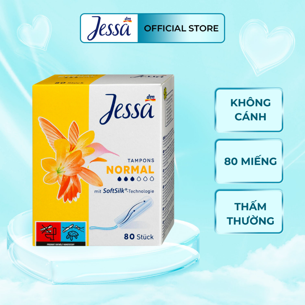 [Tampon Jessa] Băng vệ sinh dạng ống Jessa Tampons Normal, 3 giọt 80 cái