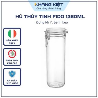 Hũ thuỷ tinh Bormioli Fido nắp cài kín hơi thân tròn cao đựng mì Ý 1360ml