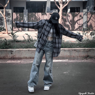 Sơ mi Flannel dài tay nam nữ basic phong cách Hàn Quốc